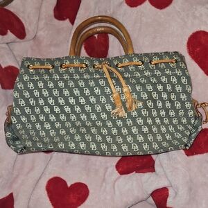 Dooney & Bourke Gray Green and Tan Monogram Tote